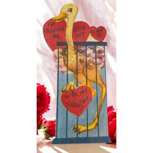 Vintage Valentine Greeting Card Ostrich Zoo Cage 1940s Be My Valentine